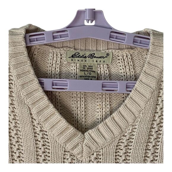 Vintage 90s Eddie Bauer Sweater Woman’s SZ L Ivory Cable Knit Long Sleeve Cotton - Picture 3 of 13